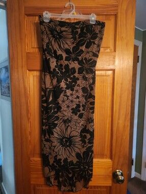Giorgio Fiorlini Collection sleeveless summer dress. XL Taupe & Black flowers.